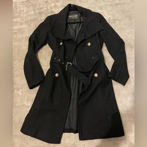 GUESS Black Long Winter Coat w Gold Buttons, Size Small S